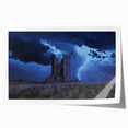 Stunning rolled print showcasing a picturesque landscape with a majestic castle set against vibrant blue skies and green hills, perfect for home decor.