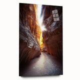 Acrylic glass artwork depicting a stunning landscape with intricate cave formations, showcasing vibrant colors and detailed textures, ideal for modern home decor.