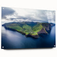 Side view of a stunning acrylic landscape artwork showcasing majestic cliffs, secured with pins for display, ideal for modern home decor. The vibrant colors and intricate details emphasize the natural beauty of the scene, making it a captivating focal point in any room.