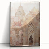 Framed abstract architecture wall art in silver acrylic, showcasing geometric shapes and modern design elements, ideal for contemporary home decor.