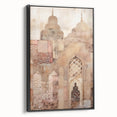 Framed abstract architecture wall art in a sleek black frame showcases geometric patterns and modern design elements, enhancing contemporary decor aesthetics.