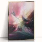 Framed acrylic artwork showcasing abstract gold splatters on a textured surface, set against a stylish black frame, ideal for modern home decor.