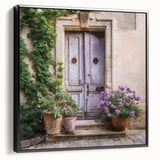 Black and white framed canvas of a vintage-style door, ideal for bedroom wall art.