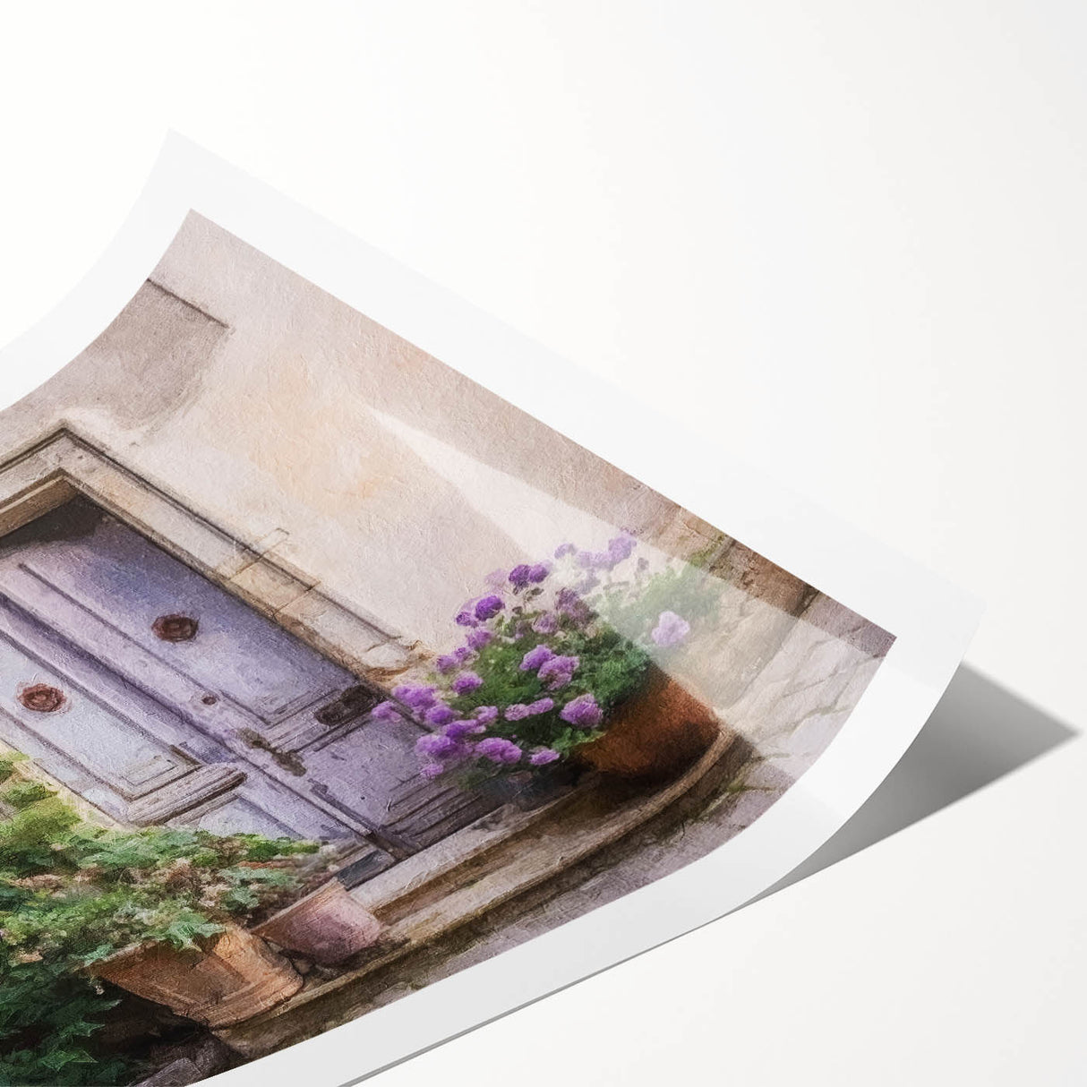 Extra large rolled print featuring line art flowers and French door design in monochrome.