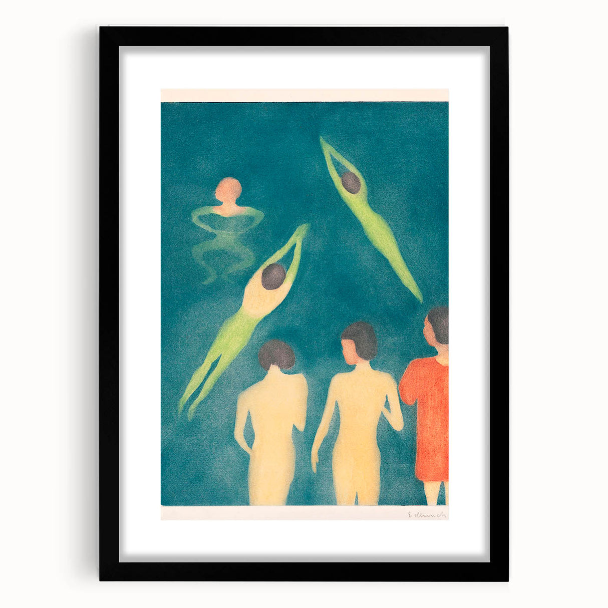 Expressionist Swimming Scene – Serene Boys Bathing Canvas Wall Art
