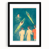 Expressionist Swimming Scene – Serene Boys Bathing Canvas Wall Art