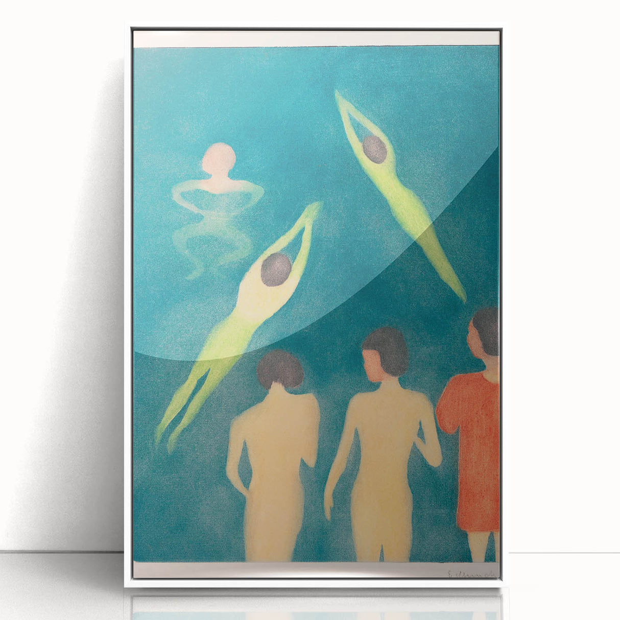 Expressionist Swimming Scene – Serene Boys Bathing Canvas Wall Art