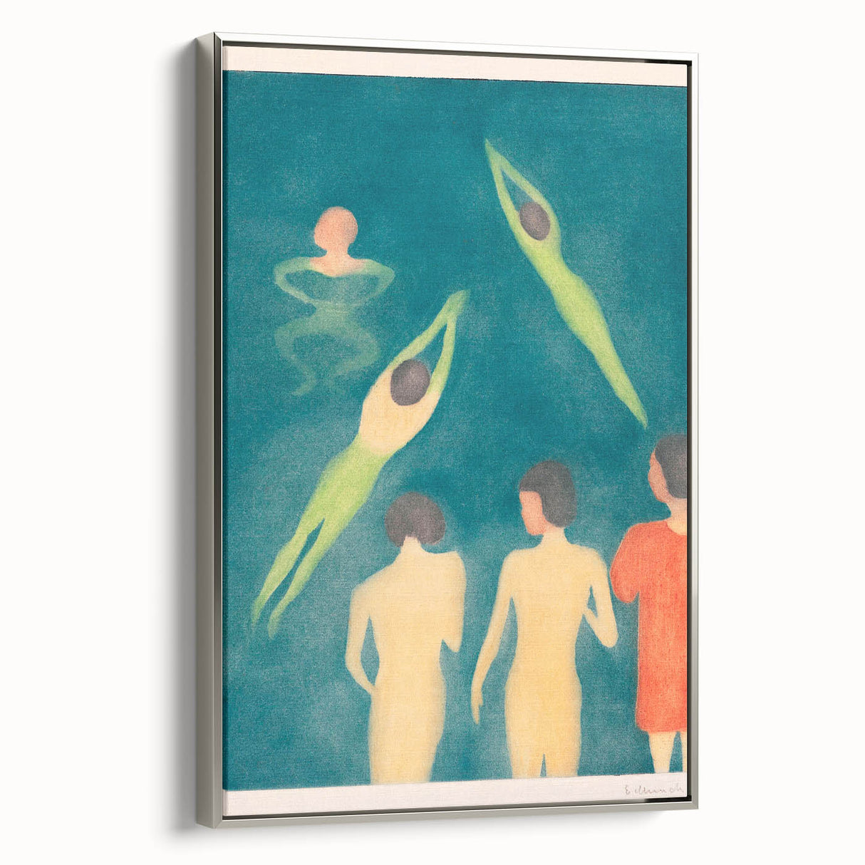 Expressionist Swimming Scene – Serene Boys Bathing Canvas Wall Art
