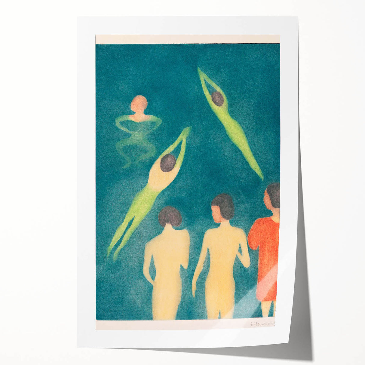 Expressionist Swimming Scene – Serene Boys Bathing Canvas Wall Art