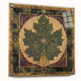Acrylic wall art showcasing an intricate design of flowers and botanical leaves, displayed in a side view with decorative pins, perfect for enhancing modern home decor.
