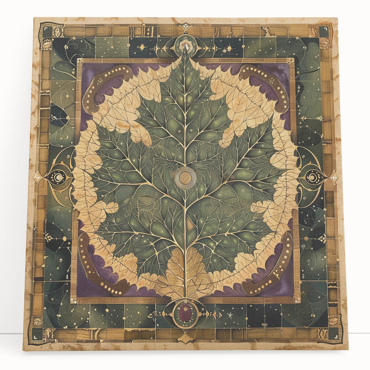 Stretched canvas wall art showcasing a vibrant floral and botanical design with lush green leaves, perfect for adding a fresh touch to modern decor.