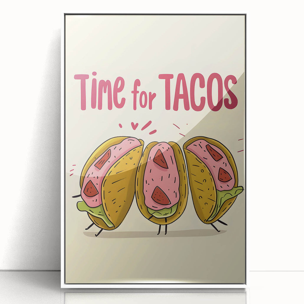 Modern art deco poster featuring a stylized food illustration in vibrant colors on a white acrylic frame.
