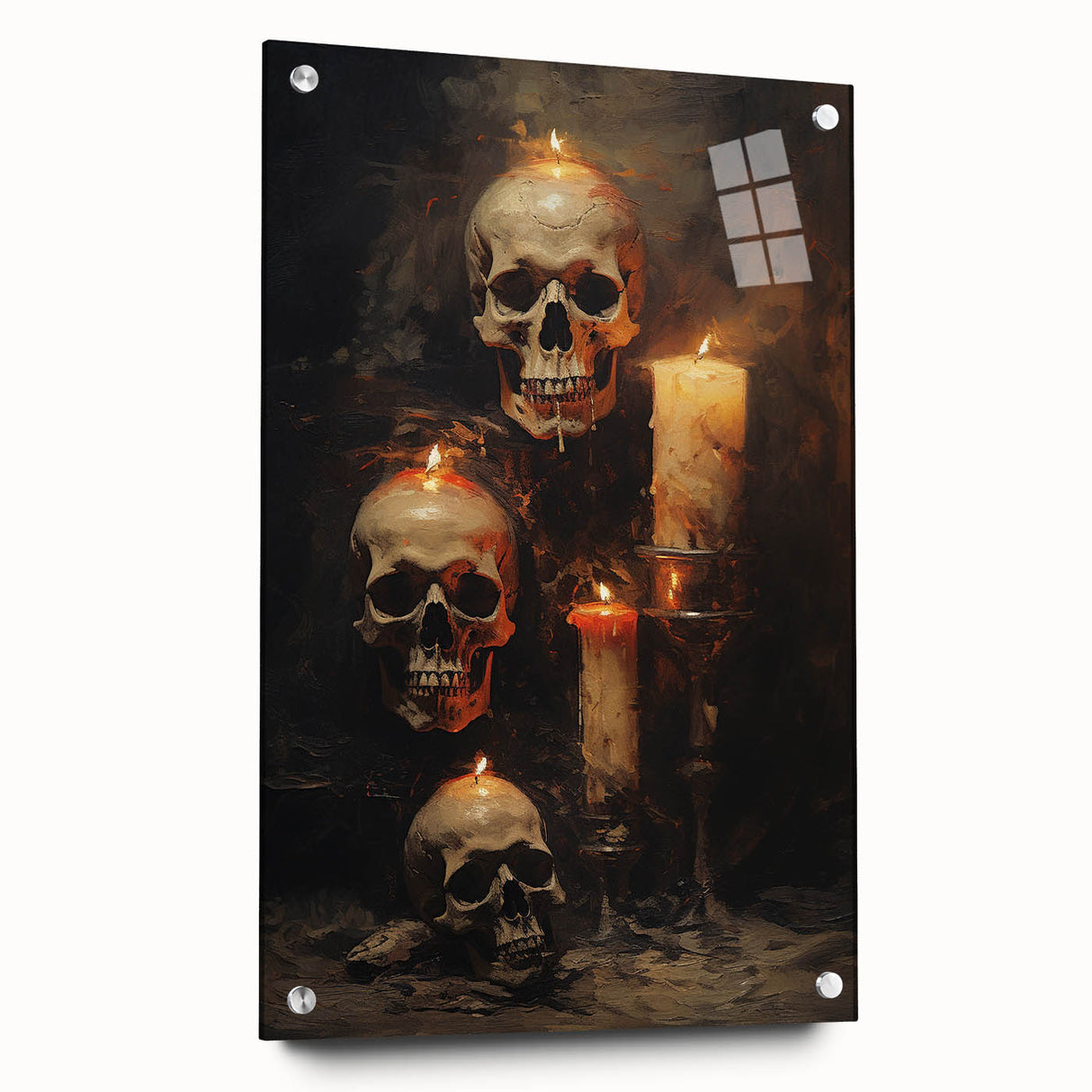 Skulls and Candlelight Halloween Wall Art - Gothic Oil Painting