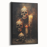 Skulls and Candlelight Halloween Wall Art - Gothic Oil Painting