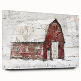 Acrylic glass wall art featuring a landscape barn design, displayed from a side view with visible mounting pins, ideal for rustic home decor.