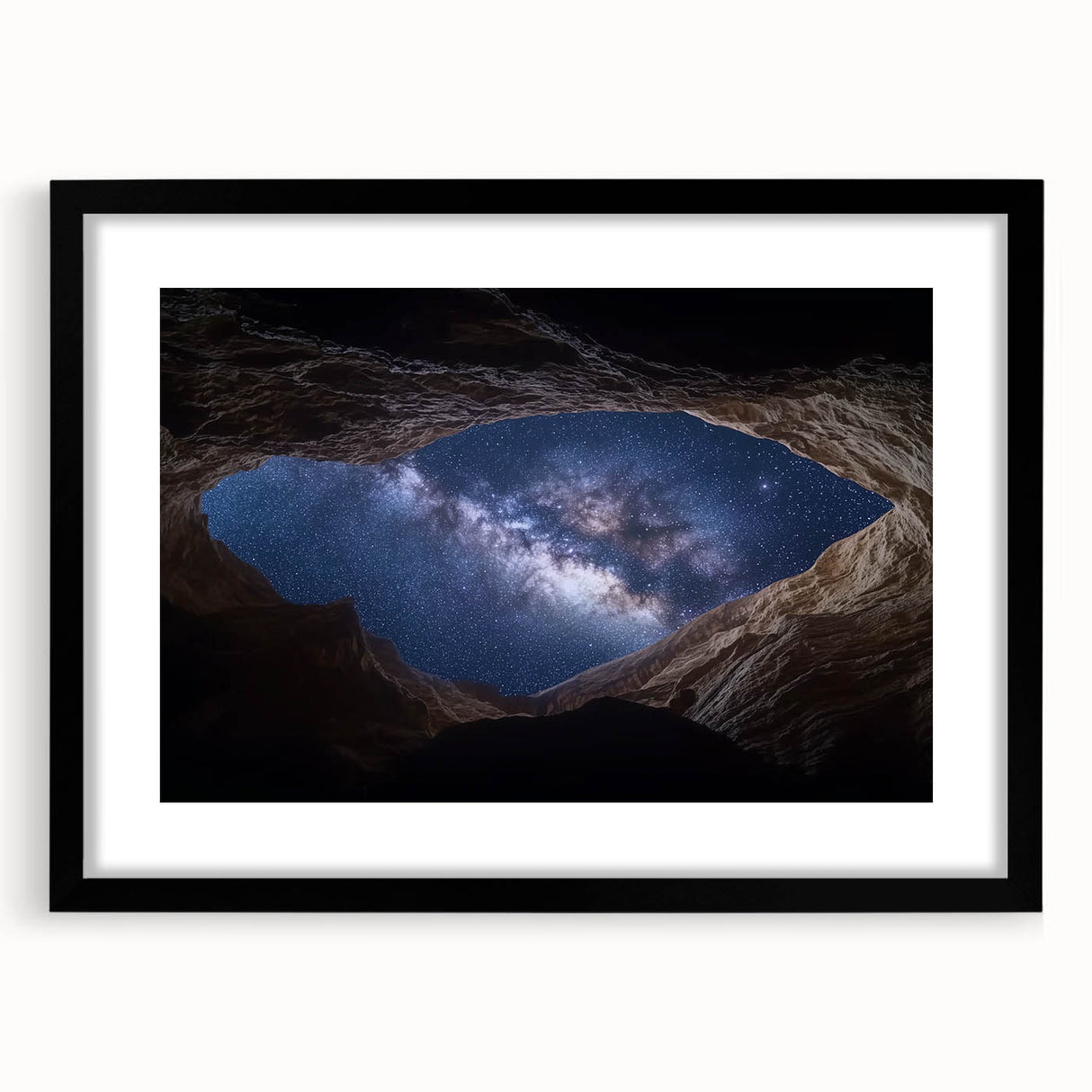 Landscape print showcasing a stunning canyon scene framed in a sleek black mat, perfect for home decor. Ideal for nature lovers seeking to enhance their space.