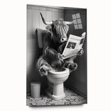 Highland Cow Bathroom Wall Art - Fun Black and White Decor