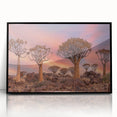 Large abstract wall art depicting an African savannah in muted earth tones on a framed acrylic.