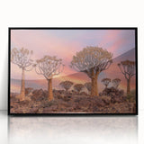 Large abstract wall art depicting an African savannah in muted earth tones on a framed acrylic.