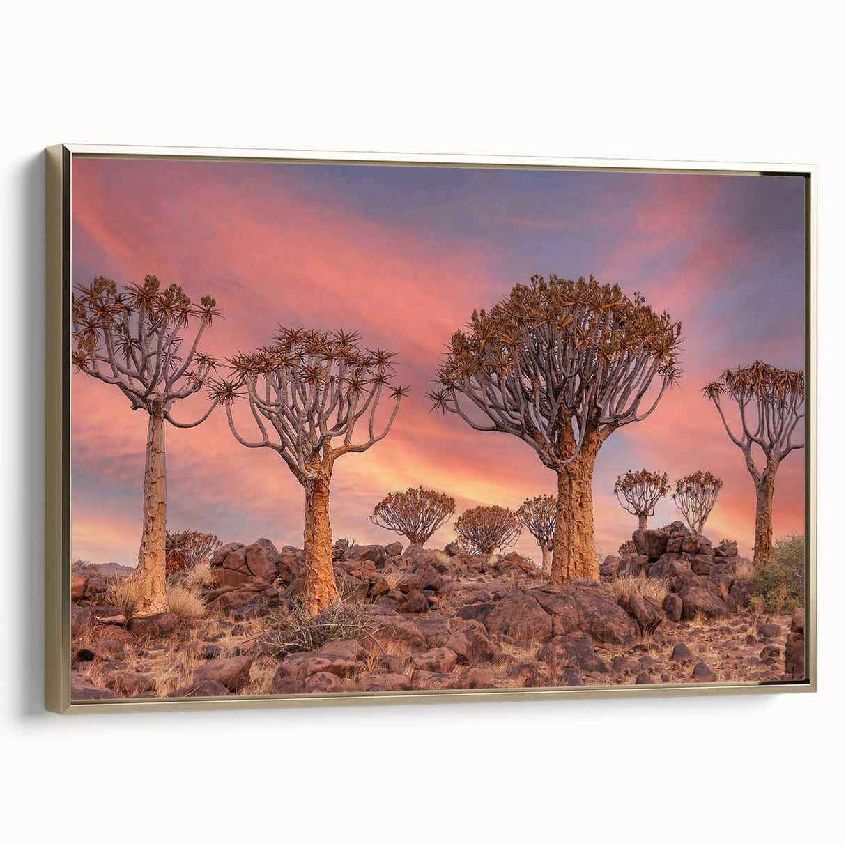 Landscape art painting of a Namibian desert on a framed canvas.