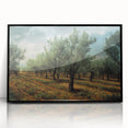 Large abstract wall art featuring a mid-century modernist style depiction of an Albanian landscape in muted earth tones.