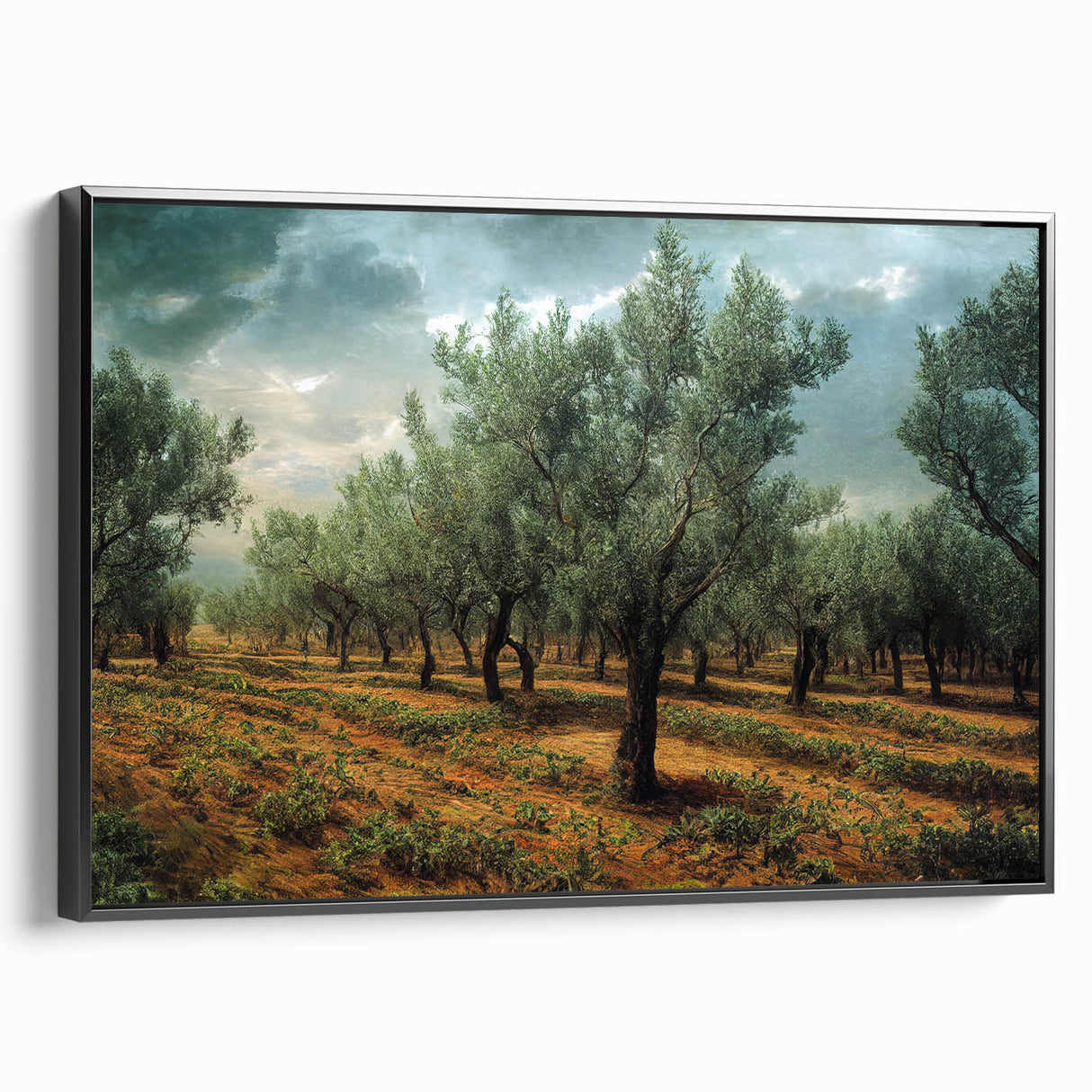Black and white framed canvas of a vintage Albanian landscape, ideal for bedroom wall decor.