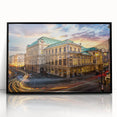 Large abstract wall art depicting a European scenery in muted earth tones on a framed acrylic.