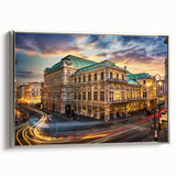Framed canvas depicting a vibrant, colorful Austrian landscape in vintage poster style.