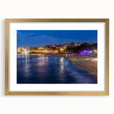 Abstract art print of a European scenery in muted earth tones, framed in gold, suitable for bedroom or dining room decor.