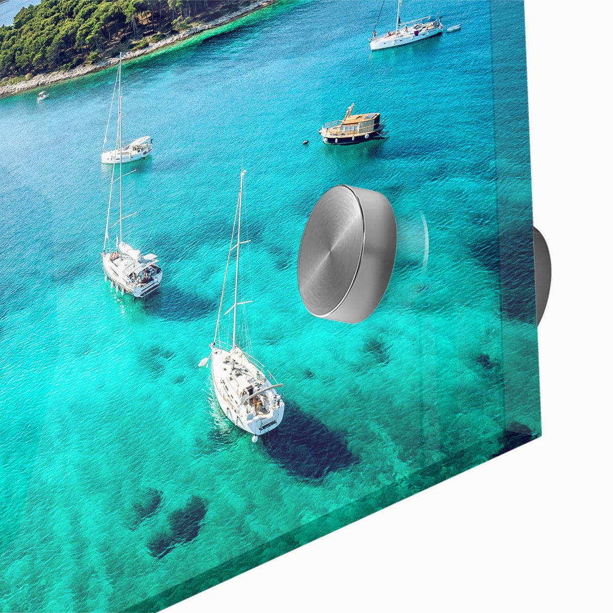 Large abstract wall art of a Croatian landscape in muted earth tones on acrylic glass, ideal for dining room ambiance.