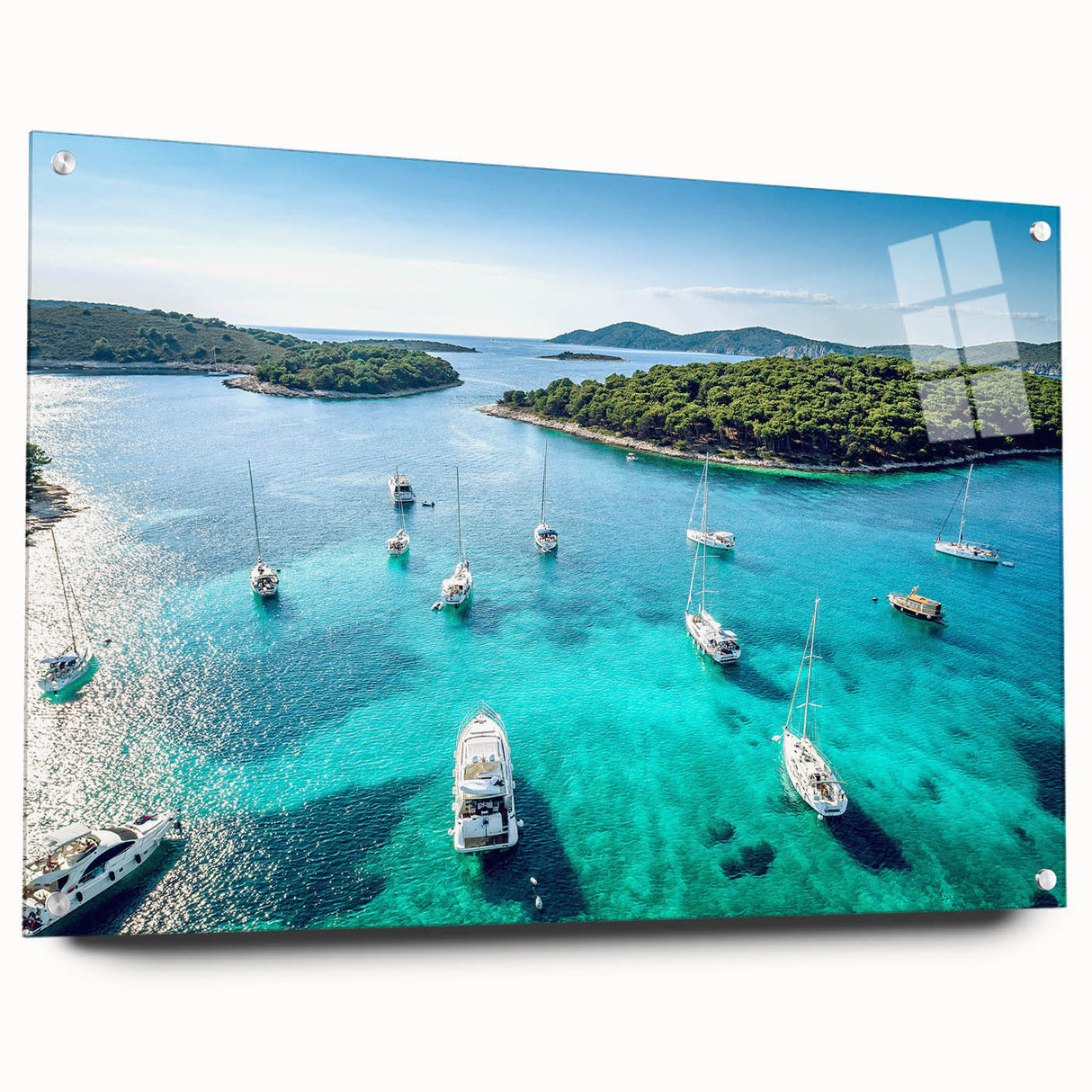 Acrylic print of a Croatian landscape in muted earth tones, ideal for dining room decor.