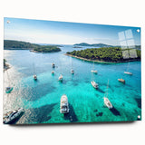 Acrylic print of a Croatian landscape in muted earth tones, ideal for dining room decor.
