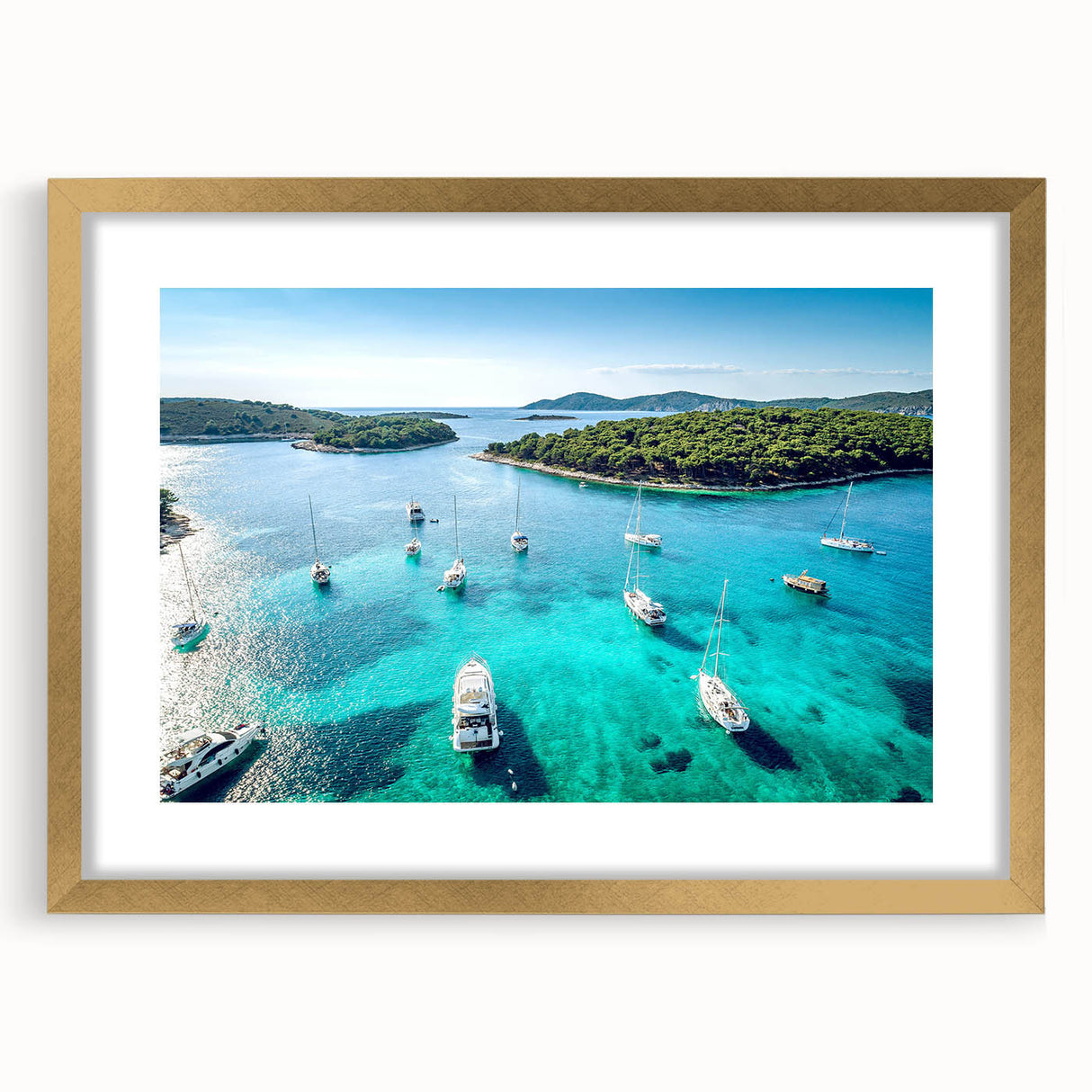 Abstract art print of a European Croatian landscape in muted earth tones on a framed canvas, suitable for dining room decor.