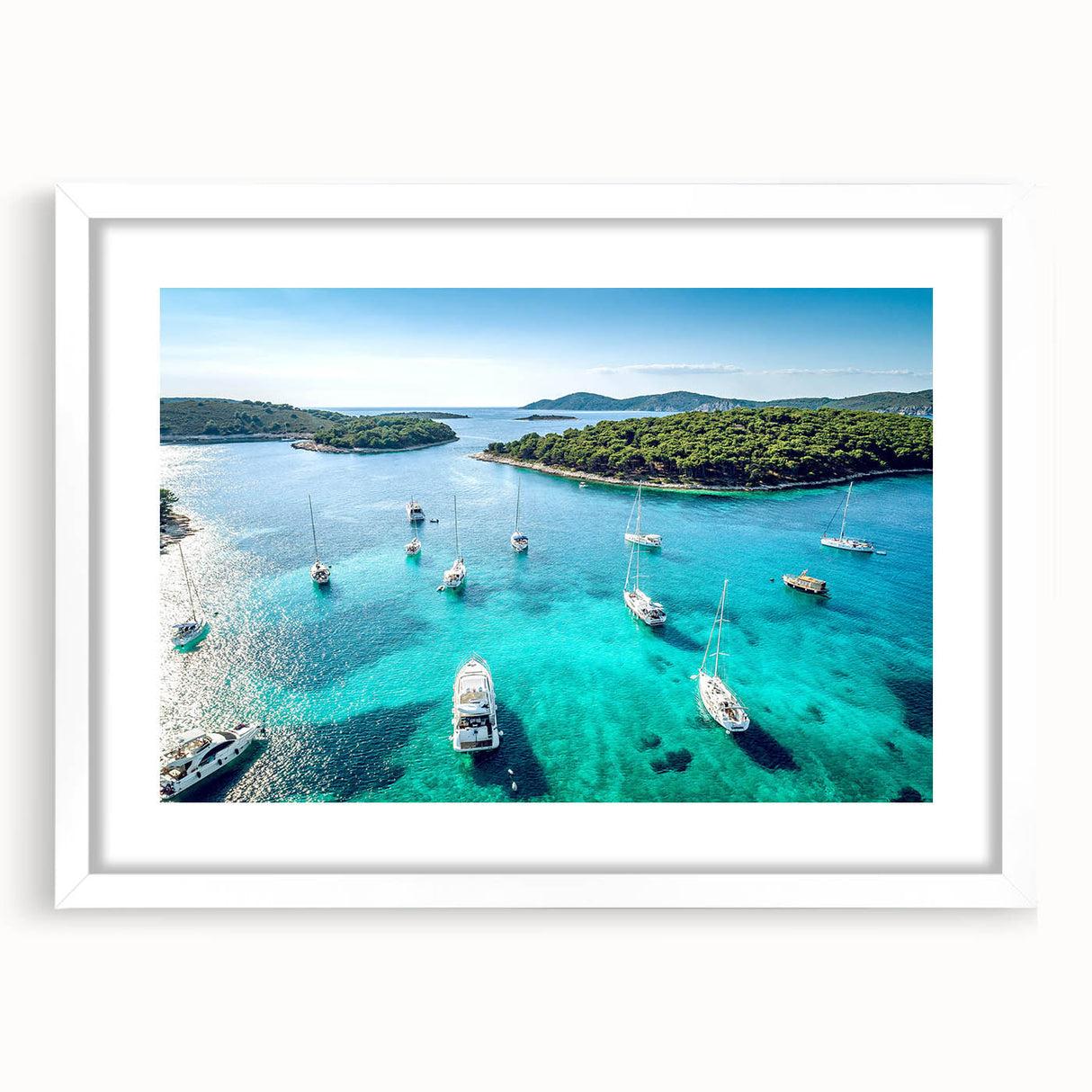 Textured abstract art print of a Croatian landscape in muted earth tones on a framed white canvas.