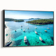 Black and white framed canvas featuring a vintage-style Croatian landscape, ideal for bedroom wall art.