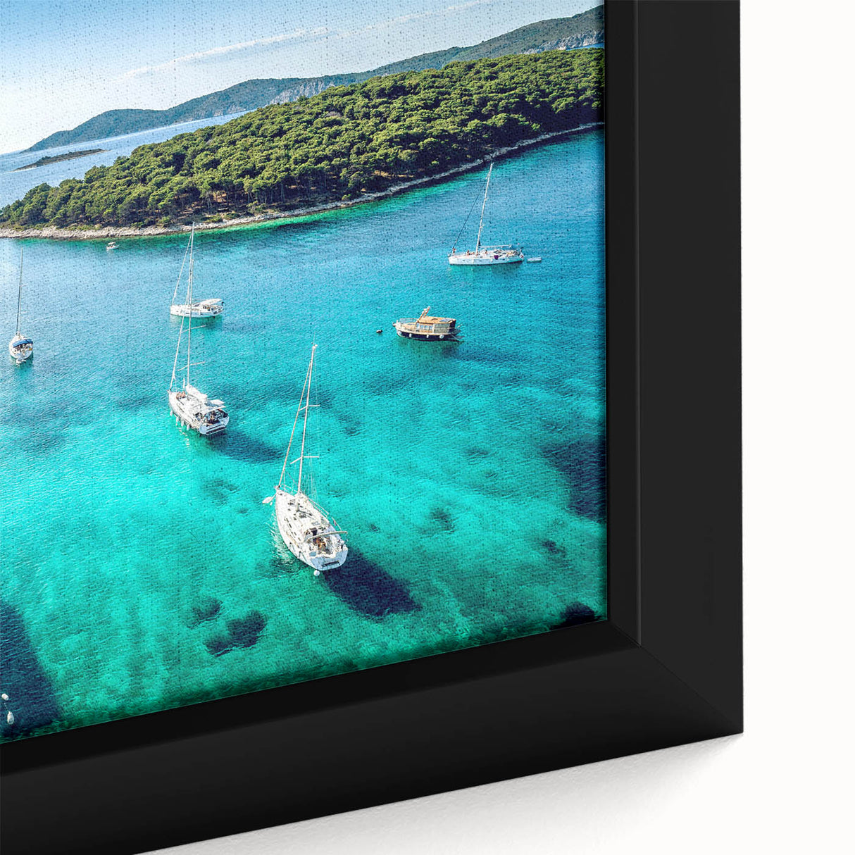 Extra large framed canvas featuring a textured depiction of a Croatian landscape in black with colorful art accents.