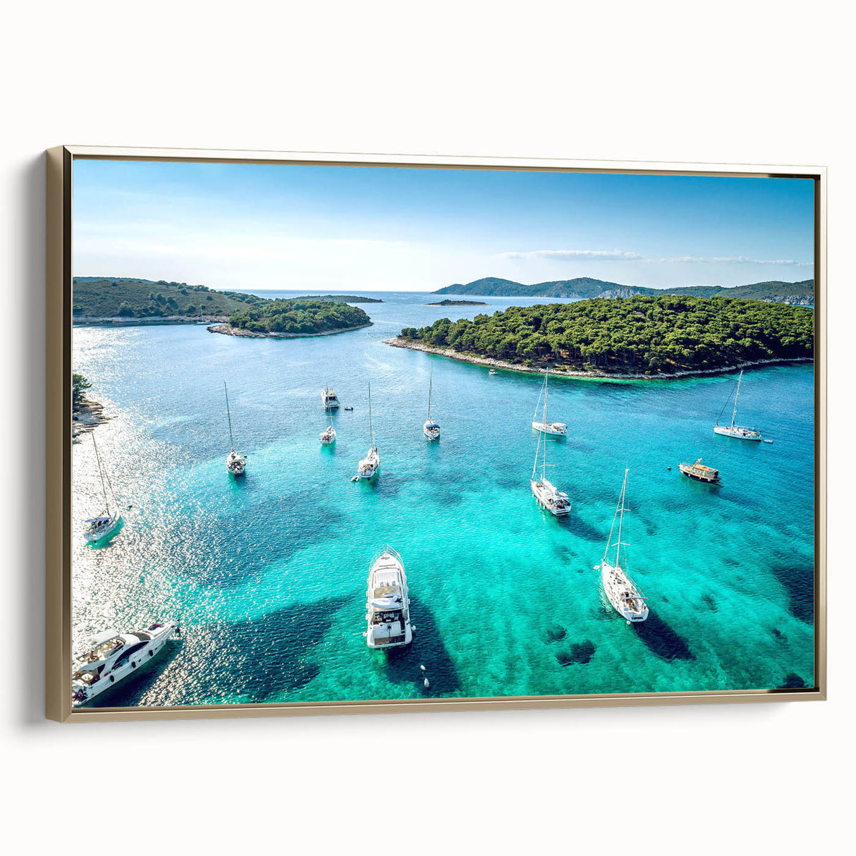 Framed canvas featuring a vintage-style landscape painting of a Croatian scenery, with muted earth tones.