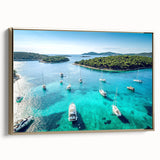 Framed canvas featuring a vintage-style landscape painting of a Croatian scenery, with muted earth tones.