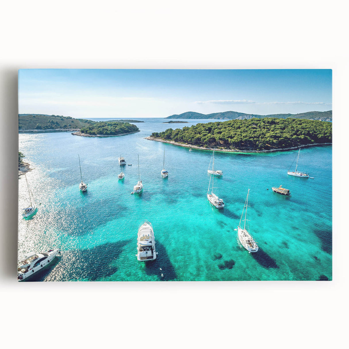 Black and white photo of a Croatian coastal town on stretched canvas, ideal for kitchen wall art or bedroom ambiance.