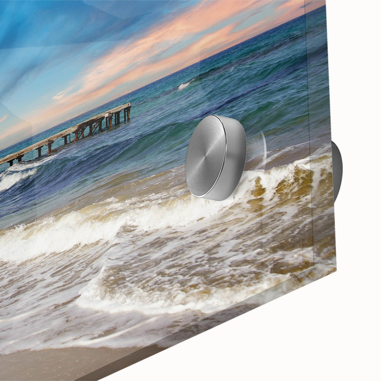 Large abstract wall art depicting European scenery on Cyprus in acrylic glass, ideal for dining room ambiance.