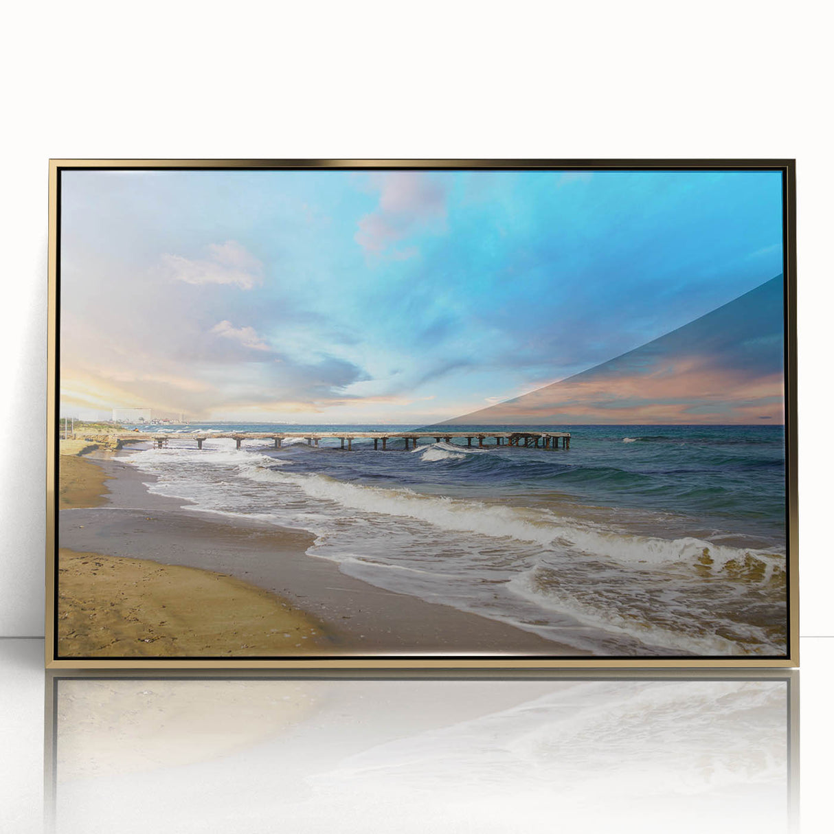 Acrylic print of a European Cyprus landscape in gold frame, with art deco design, suitable for modern art wall decor.