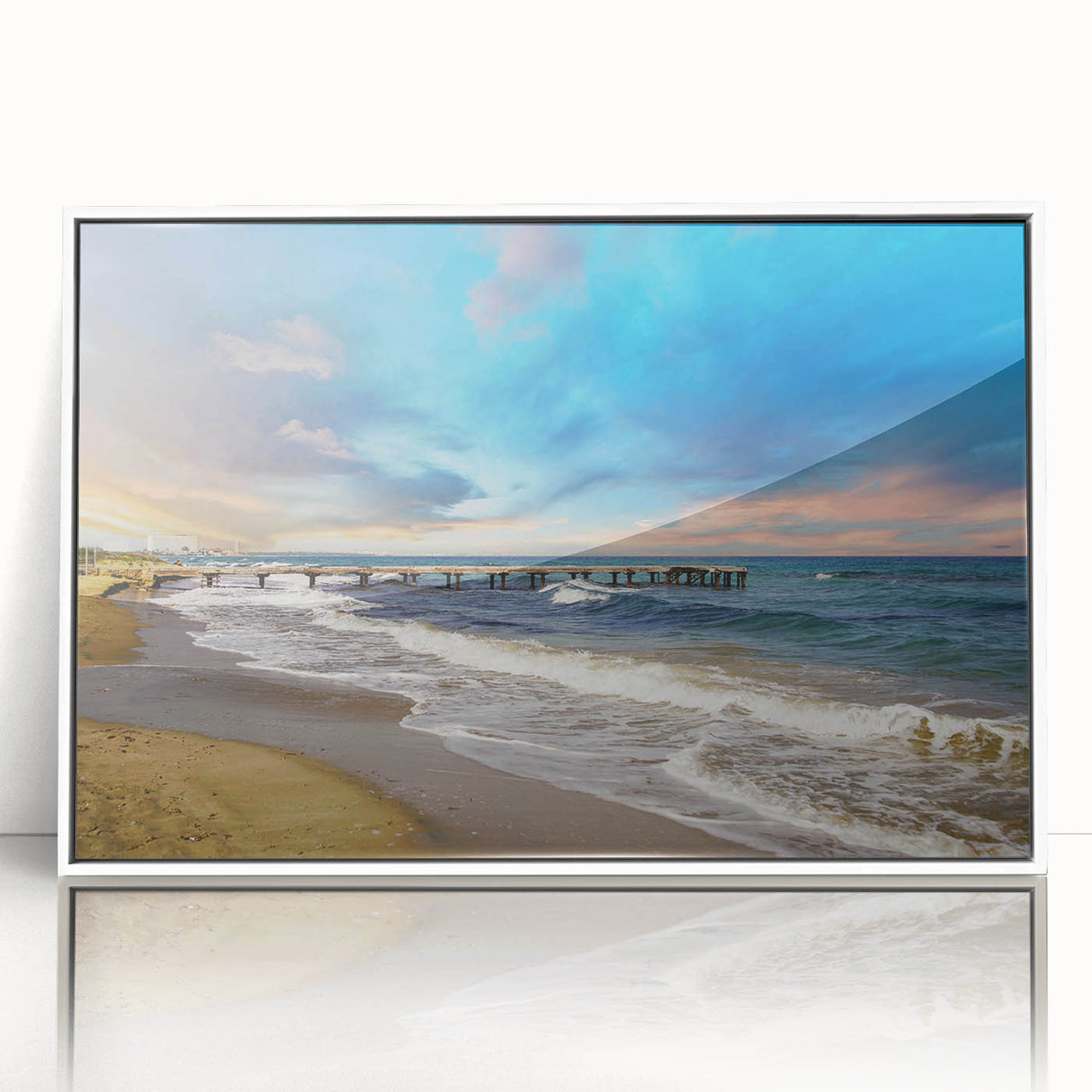 Mid-century modernist art depicting a scenic Cyprus landscape in muted earth tones on a framed acrylic.