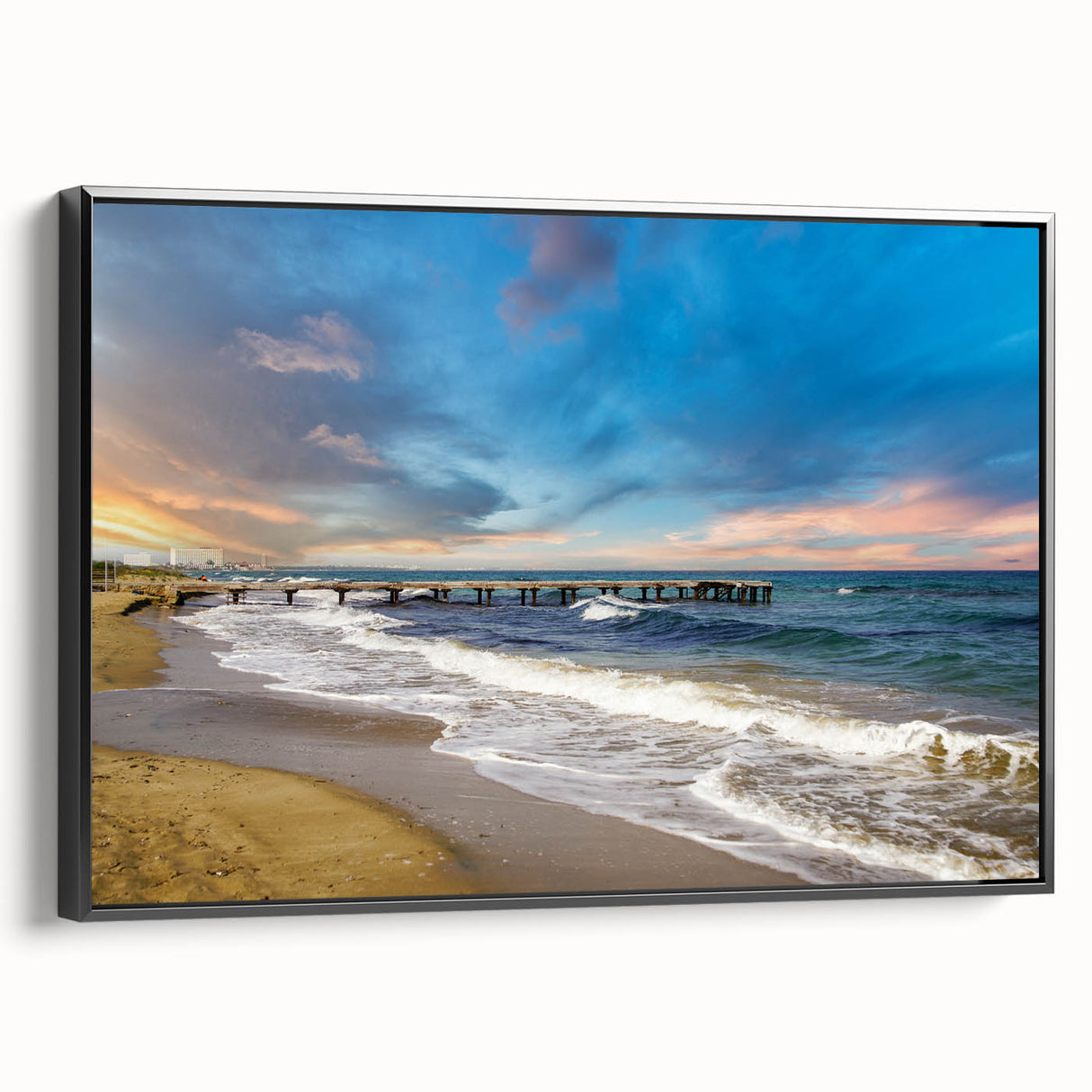 Black and white vintage landscape art painting of Cyprus on framed canvas, ideal for bedroom wall decor.