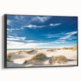 Black and white vintage poster art of a Danish landscape on framed canvas, ideal for bedroom decor.