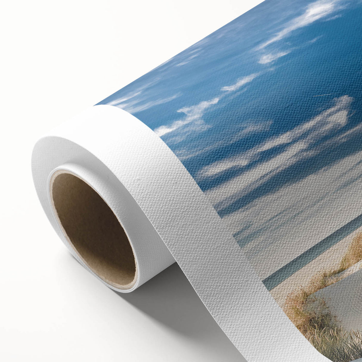 Art Deco poster of a serene Danish landscape in pastel colors on rolled canvas, ideal for nursery wall art.