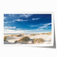 Extra large rolled print of a Danish landscape with floral elements in soft green and blue tones.
