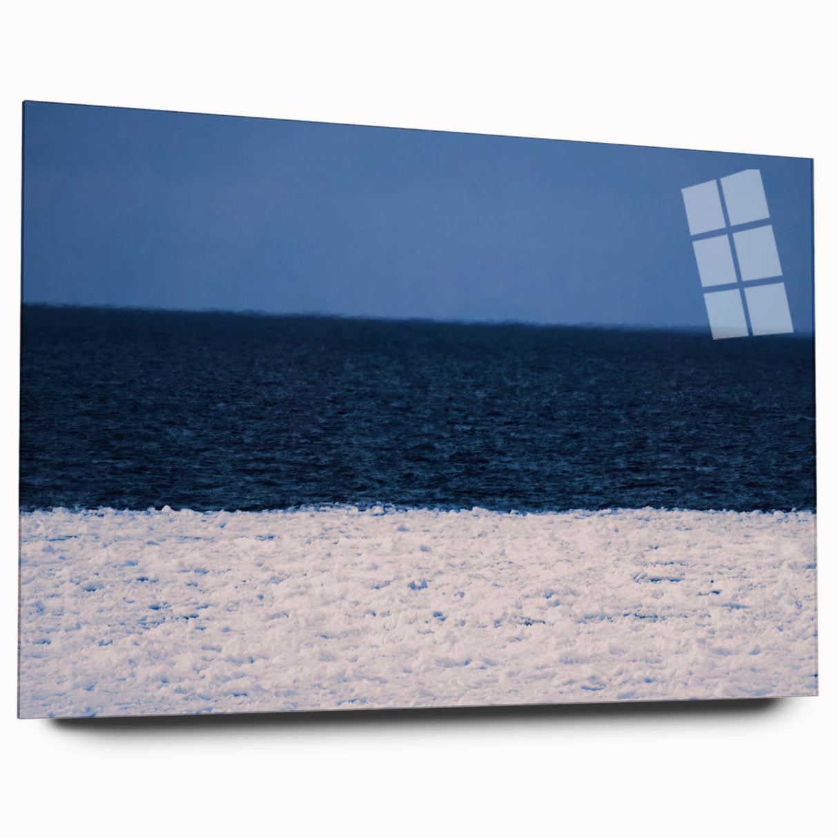 Large abstract wall art of a European scenery in muted earth tones on acrylic glass.