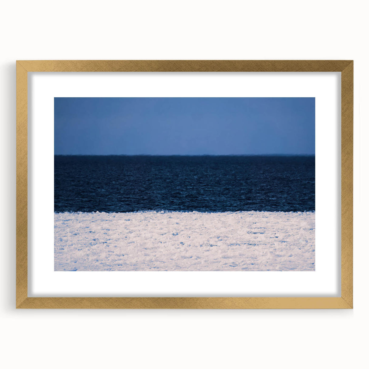 Abstract art print of a European scenery in muted earth tones, framed in gold, ideal for dining room decor.