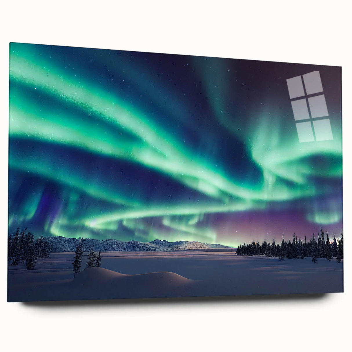 Large abstract wall art depicting a serene Finnish landscape in muted earth tones on acrylic glass.