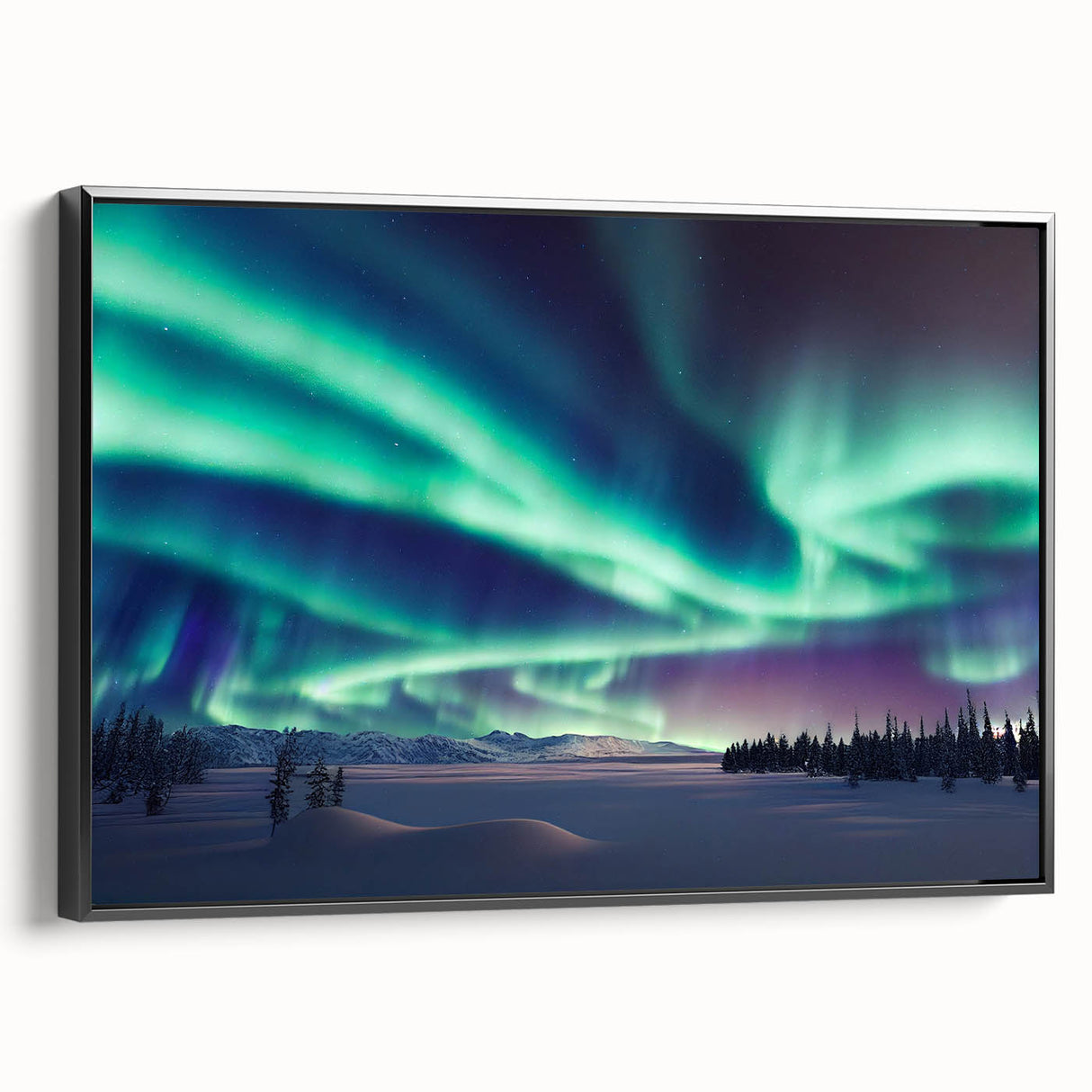 Black and white landscape art painting of a Finnish scenery on a framed canvas, ideal for bedroom decor.